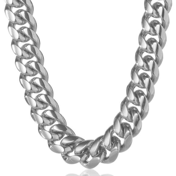 Stainless Steel Cuban Link Chain Necklace 8-18mm Gold Plated Unisex